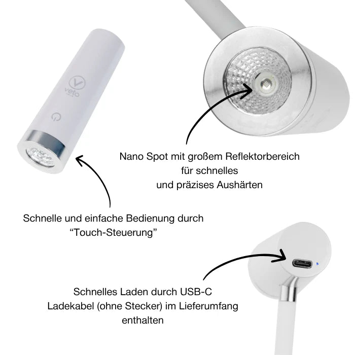 LED IERĪCE UV GĒLU un UV PARKLĀJUMU SACIETĒŠANAI - VETOLUX NANO SPOT